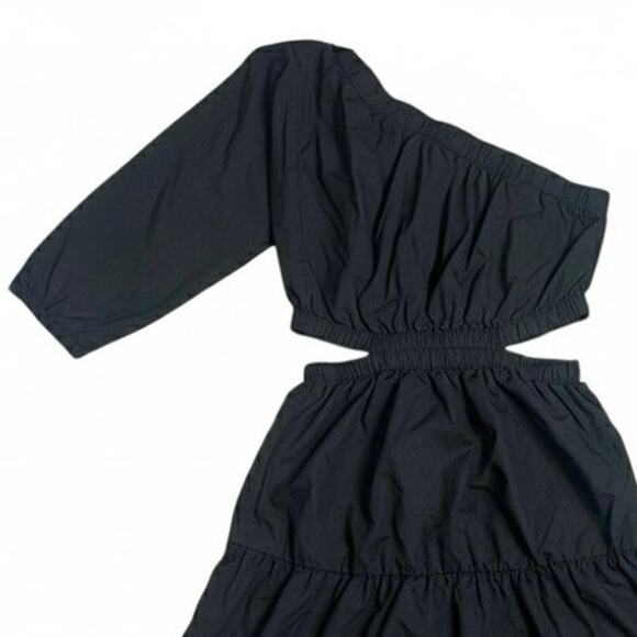 The Drop Dress with Pockets Womens XS Black Cotton One Shoulder Tiered Cut Out - Picture 4 of 7
